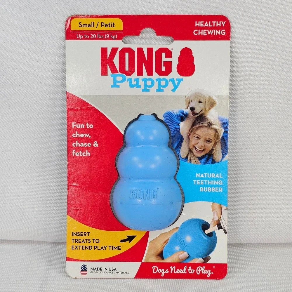 KONG Puppy Dog Toy Blue Small Natural Teething Rubber KP3BL Up to 20 lbs